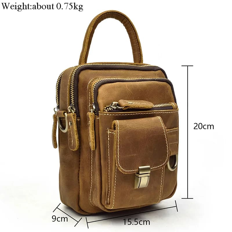 Elin Horse-Sac messager en cuir véritable pour homme, sac à main en cuir de vachette, double fermetu