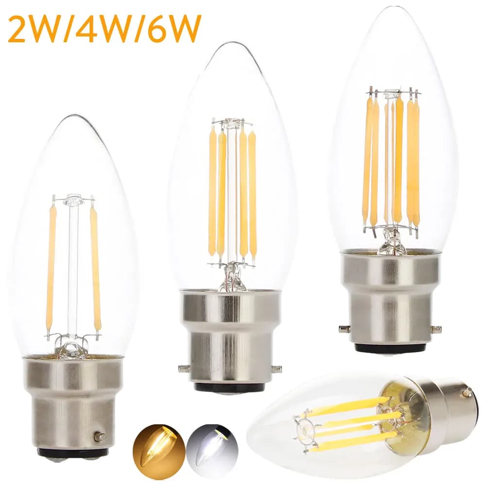 Ampoule LED à Filament B22 pour Lustre en Clip, Base à Baïonnette, Bougie, Lampe en Forme de C35, Éc