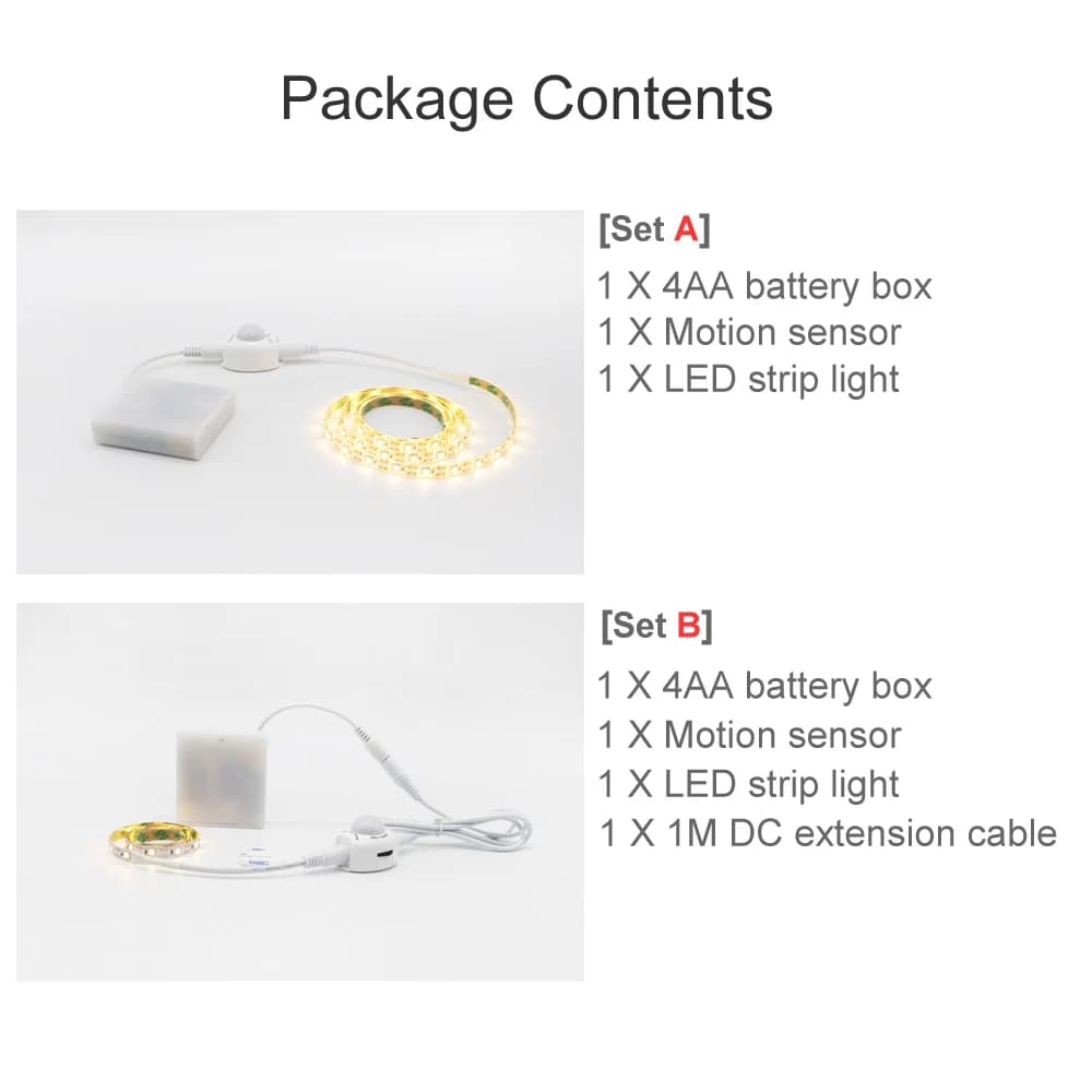 Capteur de mouvement de bande LED à batterie 2M 3M 4M 5M bande LED PIR 5V SMD 2835 éclairage de ruba