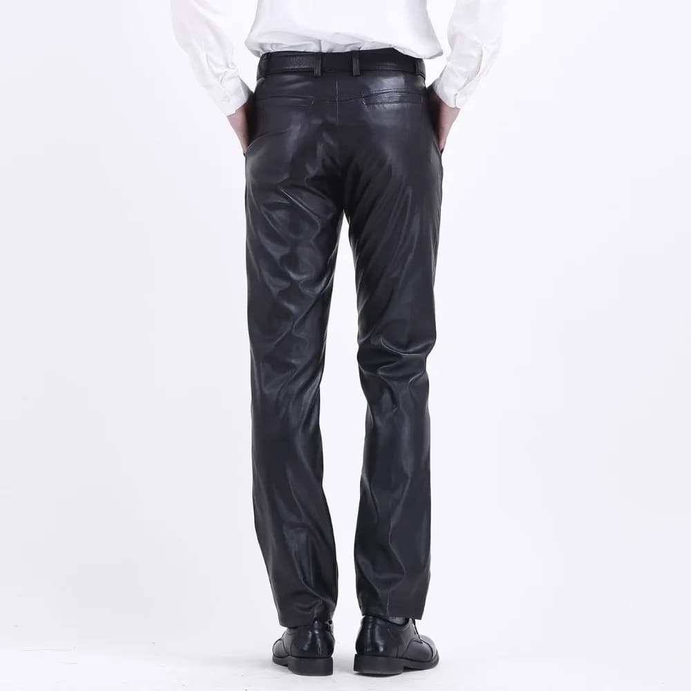 Pantalon en cuir pour hommes coupe droite élastique pantalon en cuir PU pantalon de moto mince