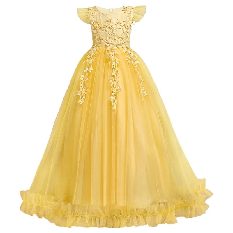 Robes longues en dentelle florale pour filles de 4 à 15 ans, tenue formelle sans manches, Costume de