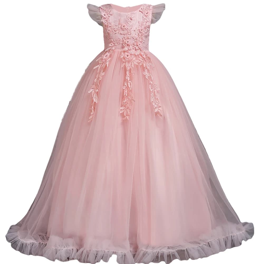 Robes longues en dentelle florale pour filles de 4 à 15 ans, tenue formelle sans manches, Costume de