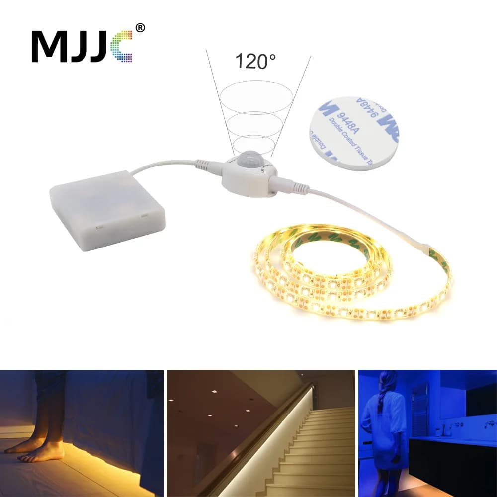 Capteur de mouvement de bande LED à batterie 2M 3M 4M 5M bande LED PIR 5V SMD 2835 éclairage de ruba