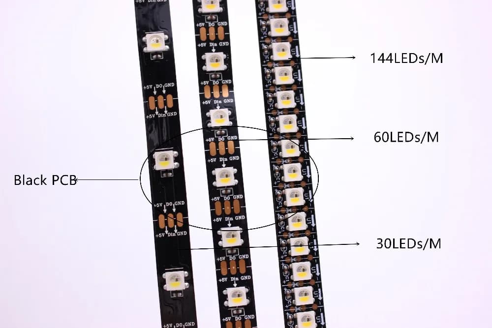 SK6812 RGBW (similaire Ws2812b) 4 en 1 1m/4m/5m 30/60/144 LED/Pixels/M bande adressable individuelle