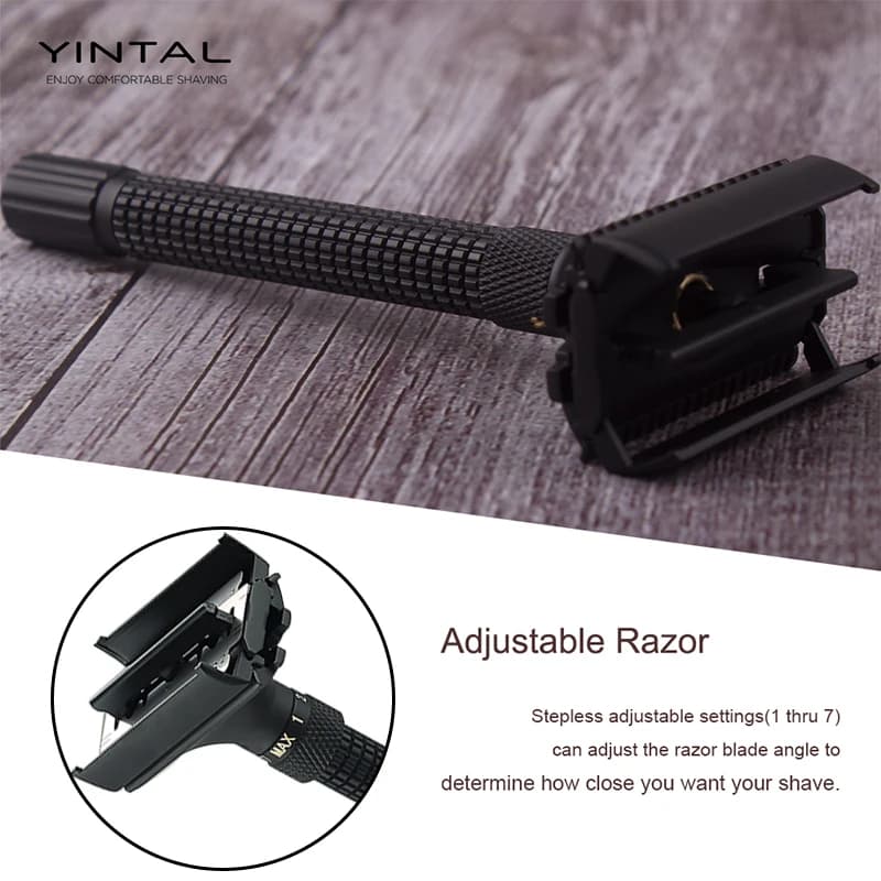 YINTAL ensemble de rasoir de sécurité réglable papillon ouvert Double bord rasoirs en laiton noir ma