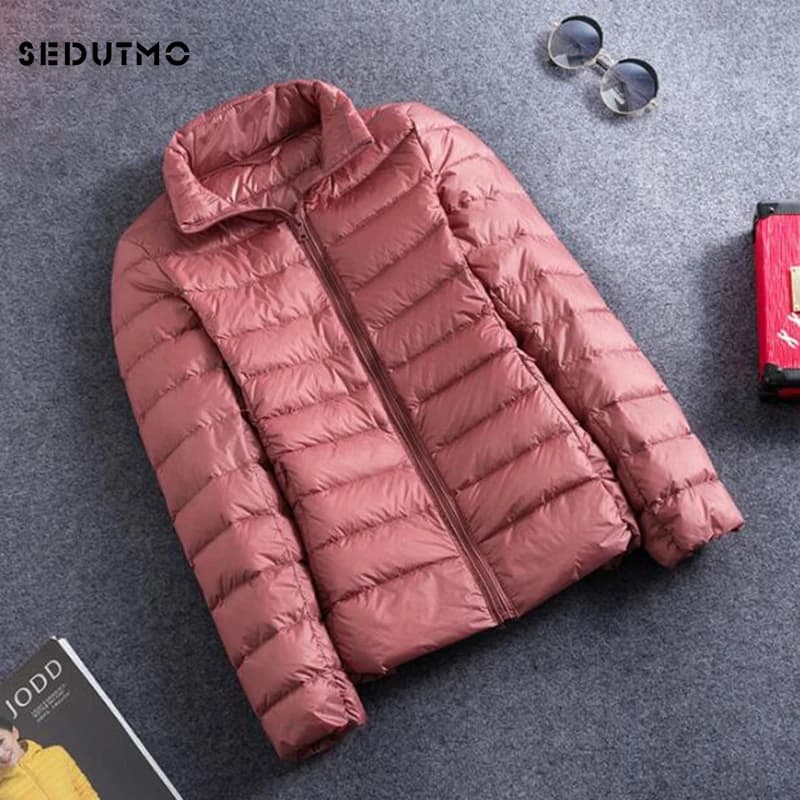 SEDUTMO-Doudoune Ultra Légère en Duvet de Canard pour Femme, Manteau Court, Chaud, Fin, Noir, Printe