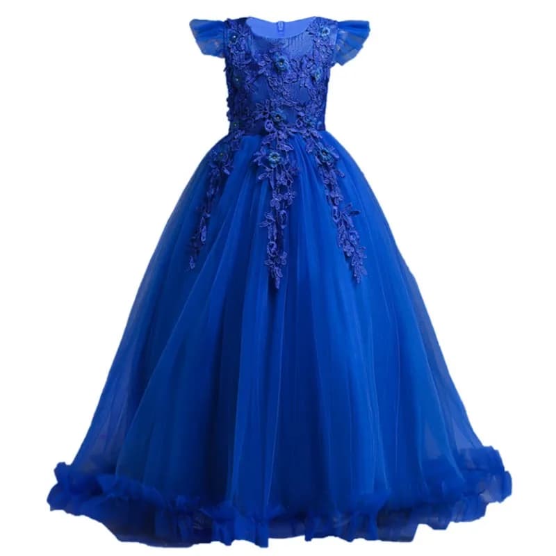 Robes longues en dentelle florale pour filles de 4 à 15 ans, tenue formelle sans manches, Costume de