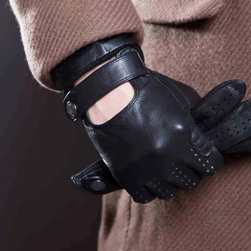 Gants antidérapants en cuir véritable pour hommes, à la mode, respirants, à trous, pour Sports d'été