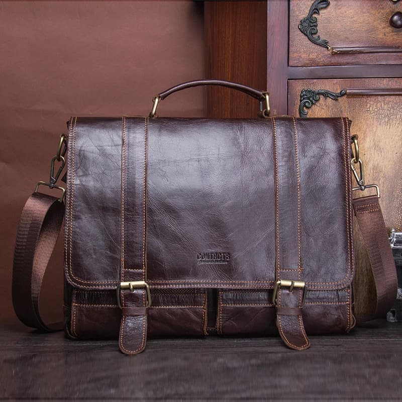 CONTACT'S-Sac à main d'affaires en cuir véritable pour hommes, étui à bombes, grand sac pour ordinat