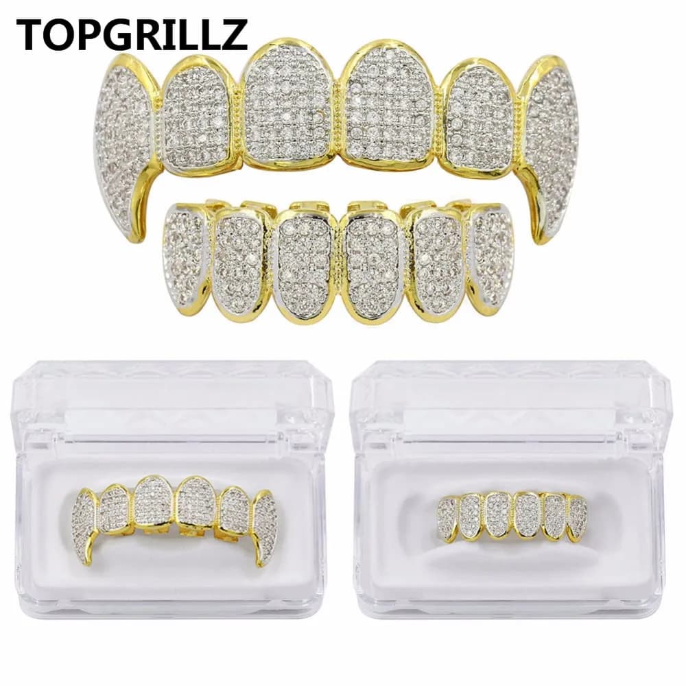 TOPGRILLZ – ensemble de grilles en Rhodium, plaqué argent, CZ, Micro pavé, haut et bas, dents de Vam