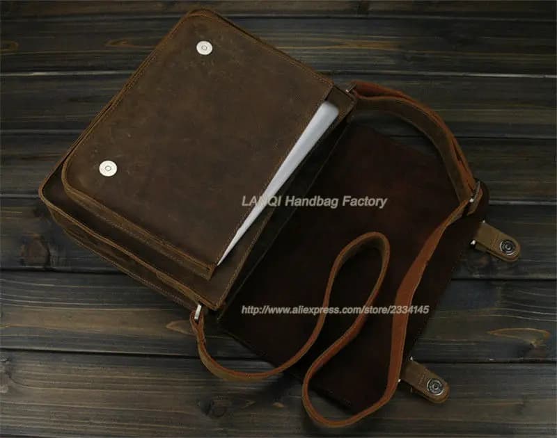 Sac à bandoulière Vintage en cuir de cheval fou pour hommes, sacoche en cuir véritable pour loisirs,