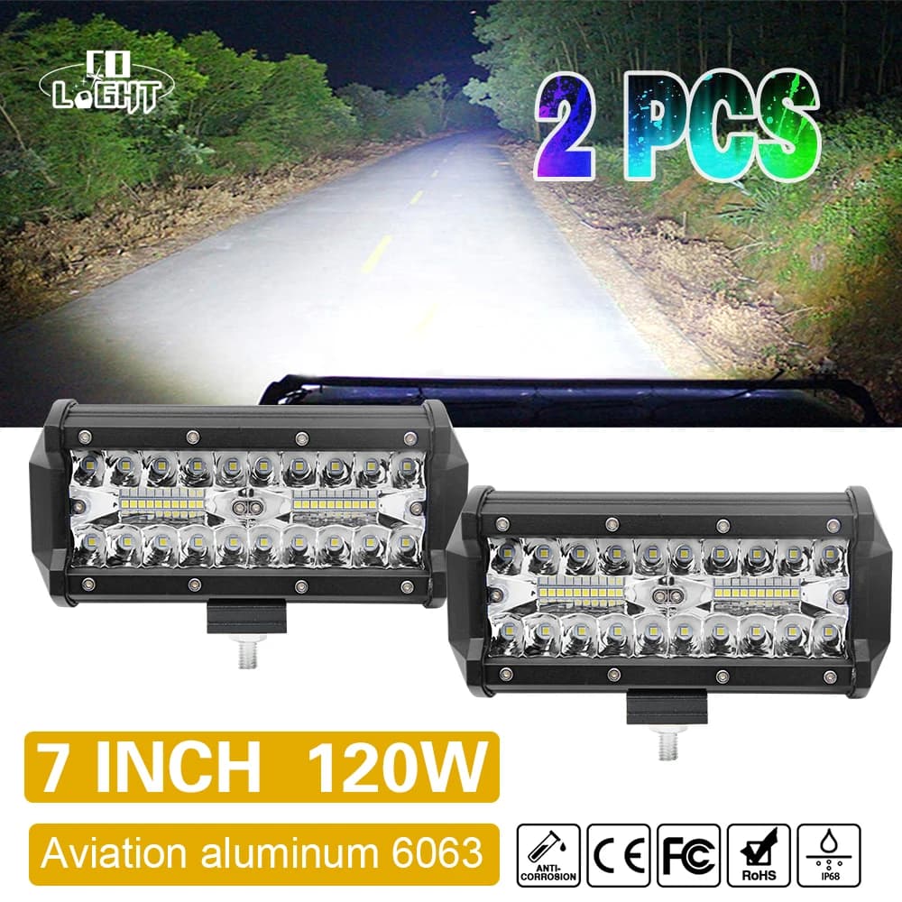 CO LIGHT 4 "2 pièces 120W barre lumineuse de travail Led 7 ''pour tracteur bateau tout-terrain camio