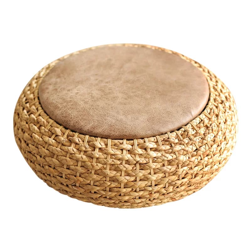 Tabouret pouf rond moderne avec siège en cuir PU, coussin de méditation de yoga au sol, meubles de t