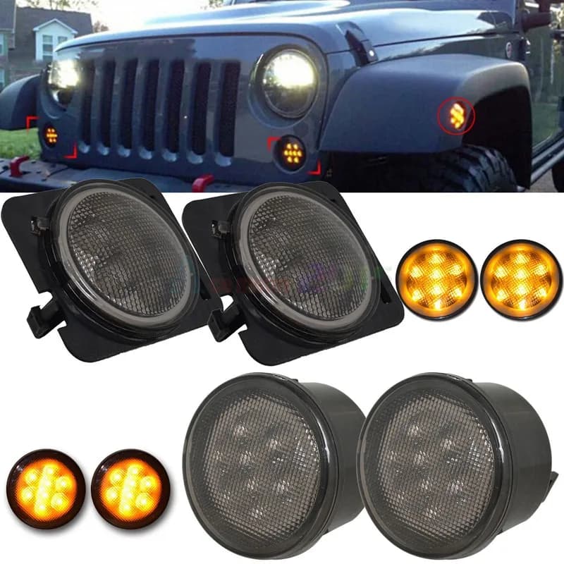 Clignotant avant LED pour Jeep Wrangler JK 2007 – 2017, lumière jaune ambre, feu latéral de garde-bo