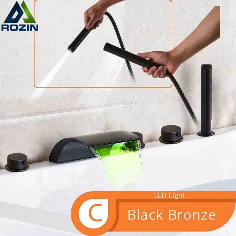 Baignoire Cascade Montée sur le Pont, Couleur Bronze Noir, Lumière LED, Ensemble de Centre Commercia