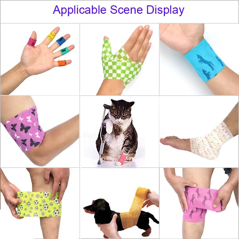 Bandage élastique auto-adhésif imprimé animal, bande ronde de sport pour Li-des doigts, trousse de p