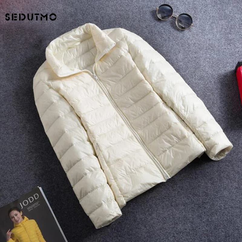 SEDUTMO-Doudoune Ultra Légère en Duvet de Canard pour Femme, Manteau Court, Chaud, Fin, Noir, Printe