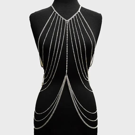 Harnais de chaîne de corps multicouche pour femmes, chaîne de poitrine brillante, accessoires Sexy, 