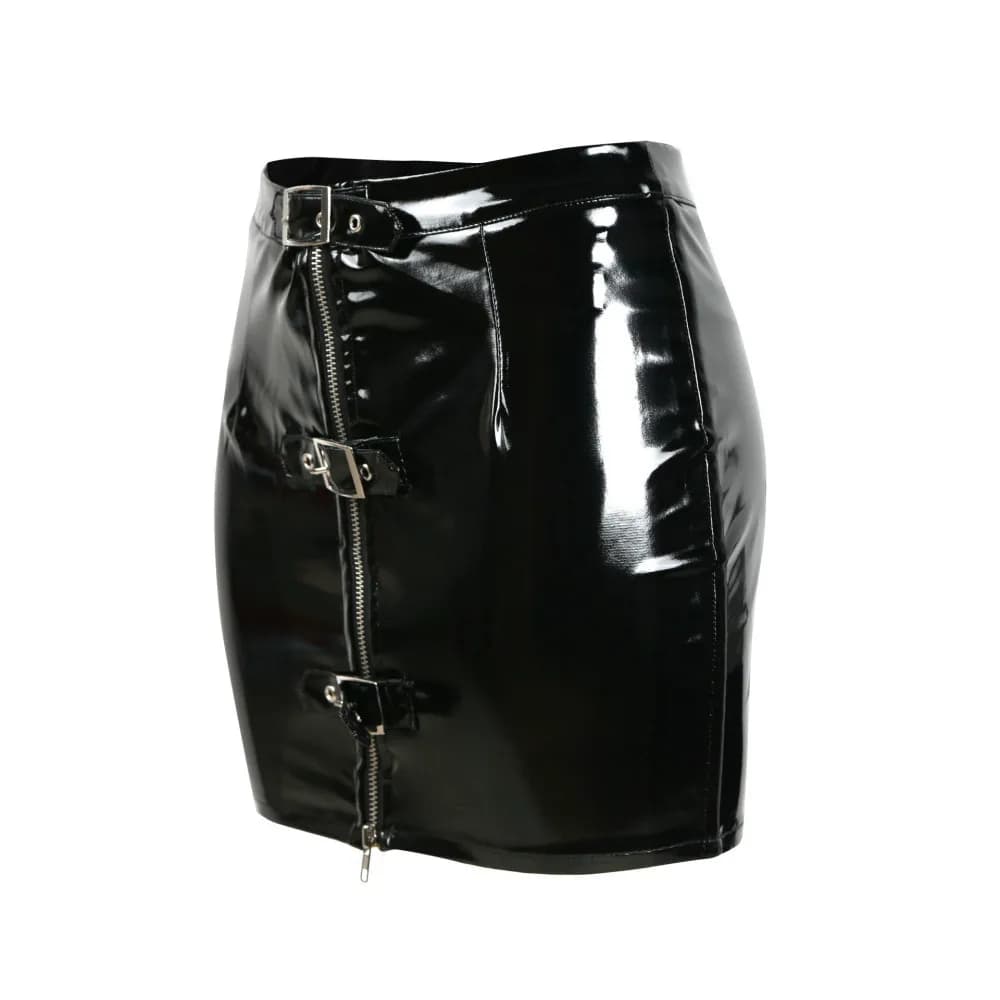 Mini jupe crayon en PVC à boutons pour femmes, fermeture éclair en latex de vinyle, jupe serrée bril