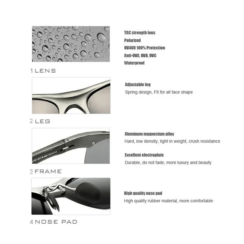 VEITHDIA lunettes de soleil en aluminium hommes polarisées UV400 lentille Sport en plein air conduit