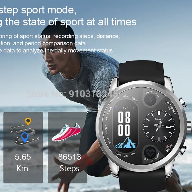 T3PRO t3 montre hybride double temps mouvement à Quartz japonais écran IPS affichage des messages ra