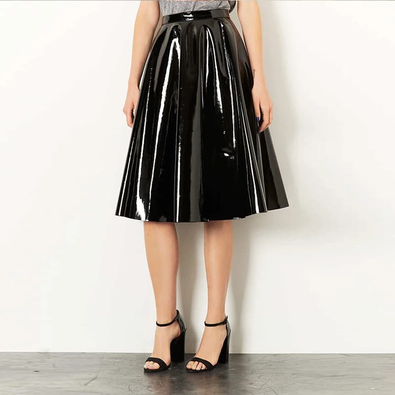 Jupe Midi plissée en Latex pour femmes, Sexy, style gothique, taille haute, longueur aux genoux, en 