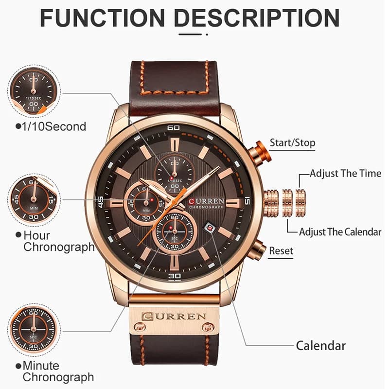 Istro REN-Montre de sport militaire en cuir pour homme, montre-bracelet à quartz, horloge chronograp