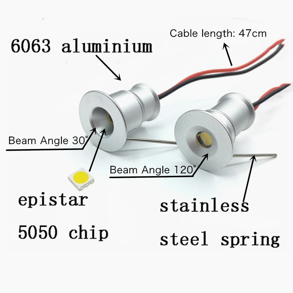 Mini projecteur LED 1W IP65 encastré Downlight intérieur 12V Dimmable Spot plafonnier vitrine affich