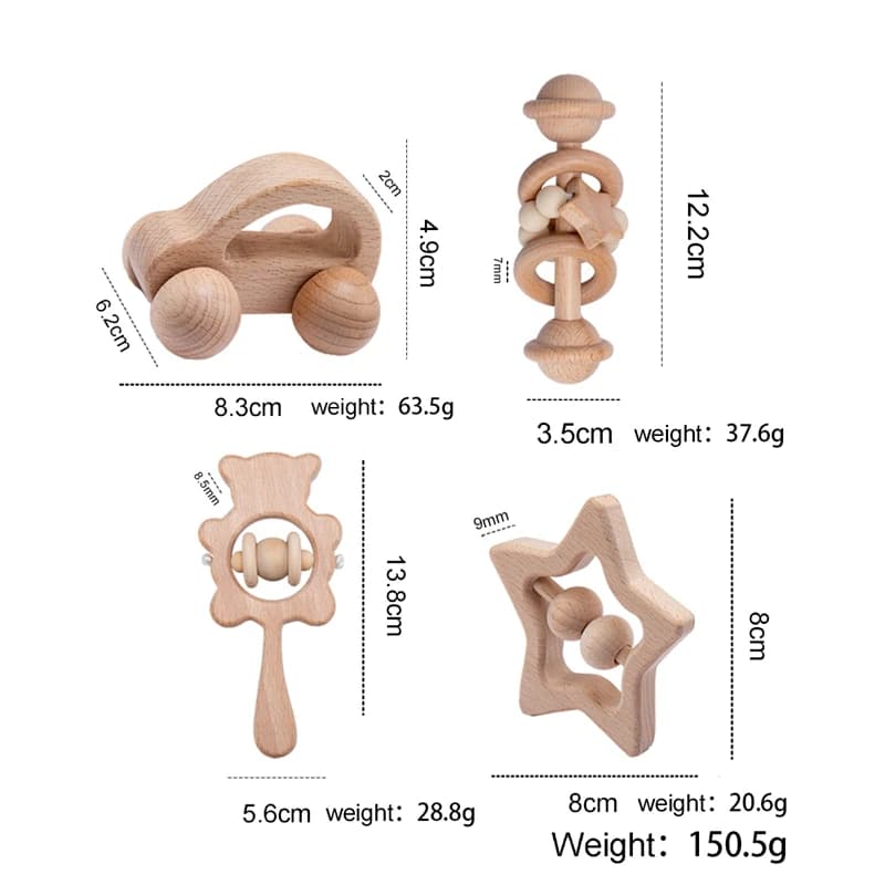 Jouets pour bébés, ensembles de hochets en bois, hochets en bois de hêtre, hochets à main pour la de