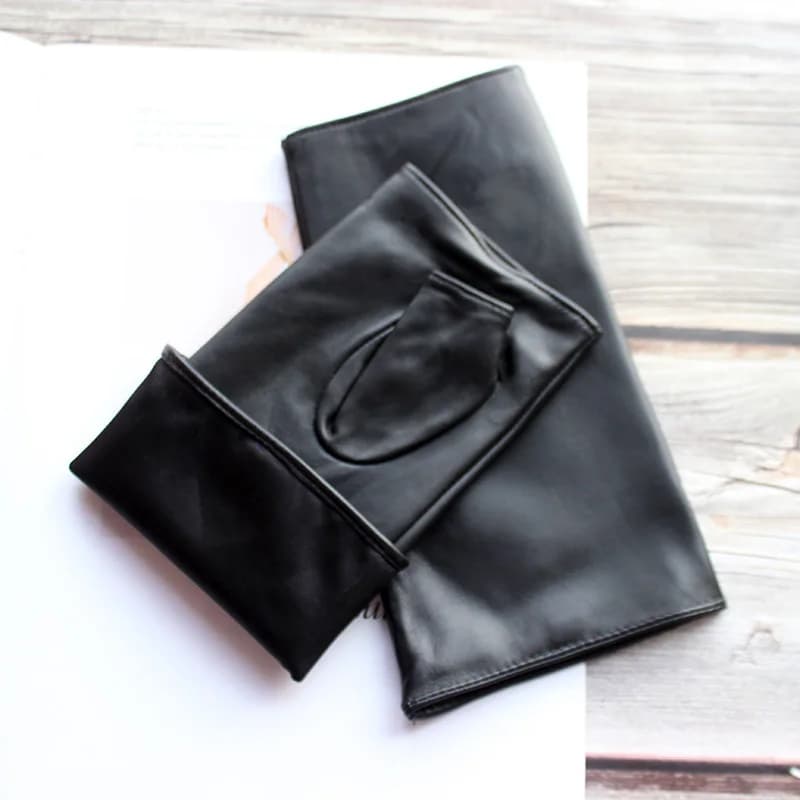 Gants longs demi-doigt en peau de mouton pour femmes et hommes, en cuir, pour conduite de voiture, m