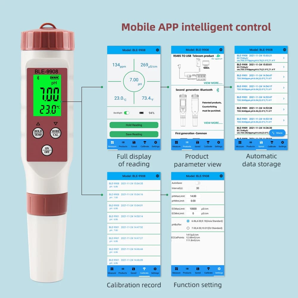 Yieryi – testeur de qualité de l'eau, appareil de mesure du PH/EC/TDS/TEMP, contrôle Intelligent ave