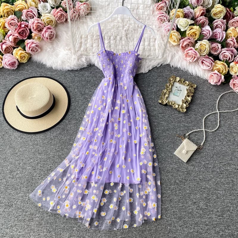JMPRS-Robe de plage en maille florale pour femme, vintage, élégante, sexy, soirée, soirée, coréen, k
