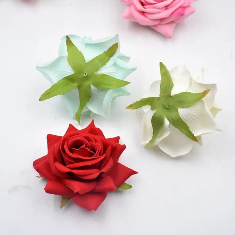 Têtes de roses artificielles en tissu de soie, 8CM, pour fête de mariage, décoration de la maison, c