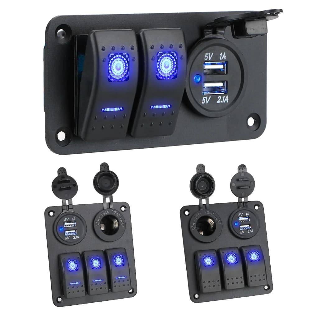 Panneau de commutation de voiture 12V 24V, 2/3 gangs, lumière étanche, contrôle à bascule, voltmètre