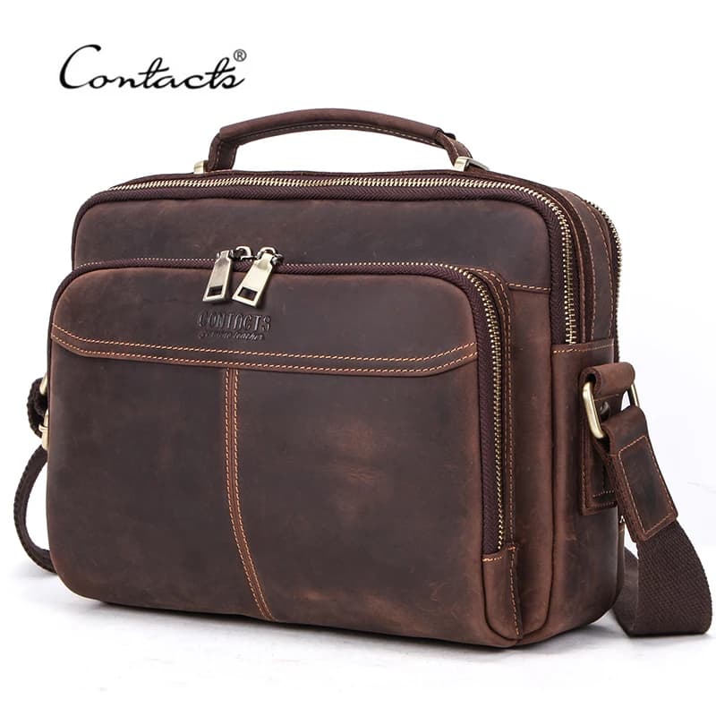 CONTACT'S-Sacs à bandoulière en cuir véritable pour hommes, sac messager décontracté pour hommes d'a