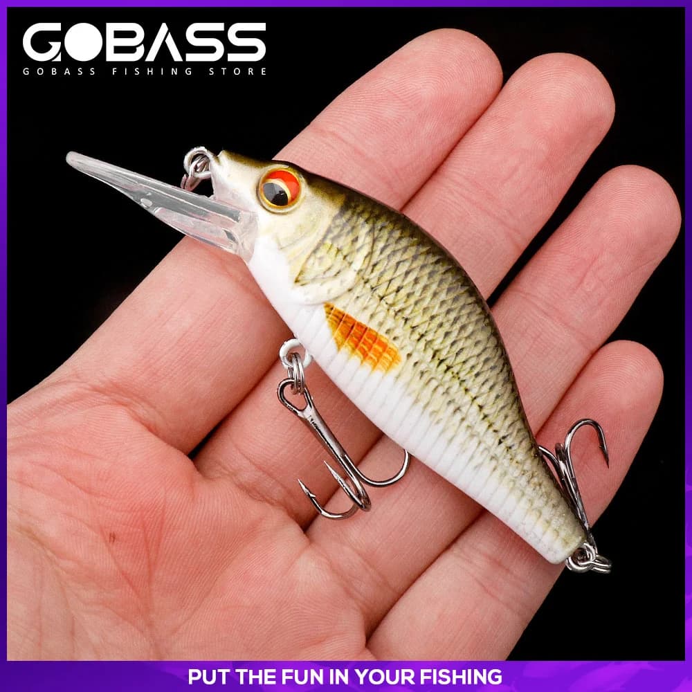 GOBASS 50/70/90mm manivelle leurre de pêche vairon noir filature leurres pour la pêche flottant Wobb