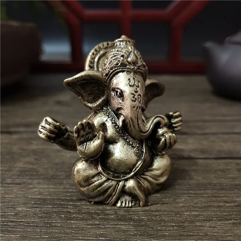 Statue de Lord Ganesha couleur bronze, ornements bouddhistes, sculpture de dieu hindou éléphant, fig