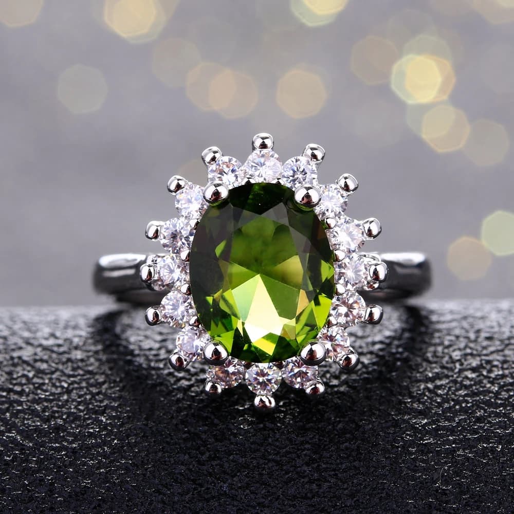 Bague rétro en argent pour femmes, bagues à fleurs avec pierres péridot brillantes, marque de luxe, 