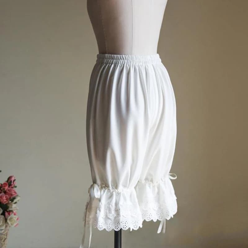 Pantalon bouffant Vintage en dentelle pour femmes, à volants, avec nœud lanterne, couleur unie, sous