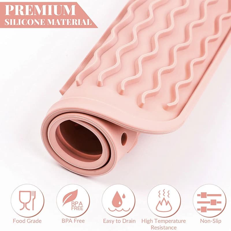 Tapis de séchage de vaisselle en silicone, 40 x 30 cm - Grand tapis de séchage de vaisselle, tapis d