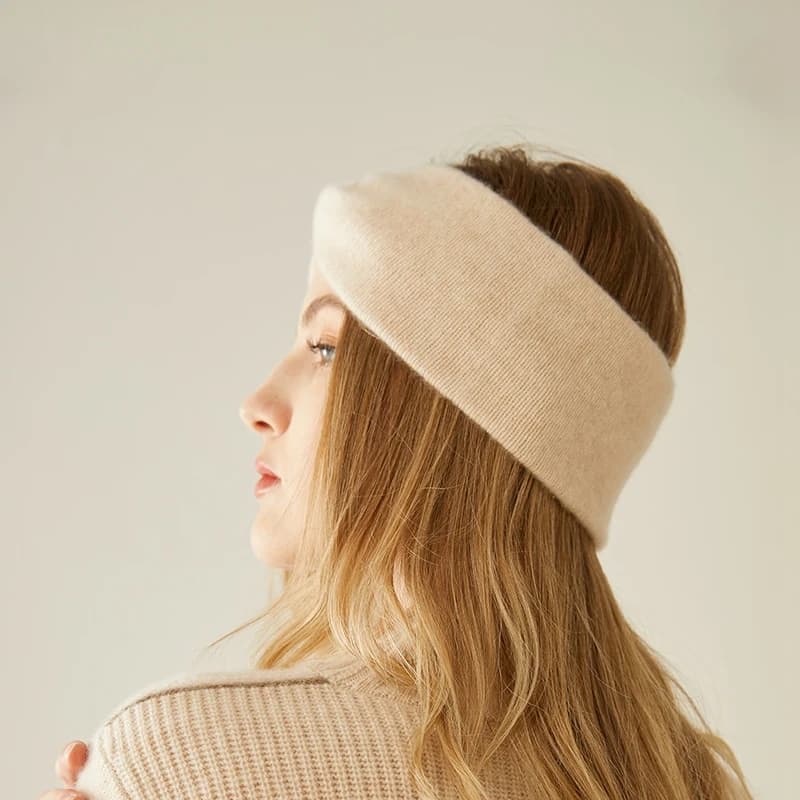 Bandeau tricoté en cachemire 100% pour femme, tissage croisé, doux et chaud, accessoires pour cheveu