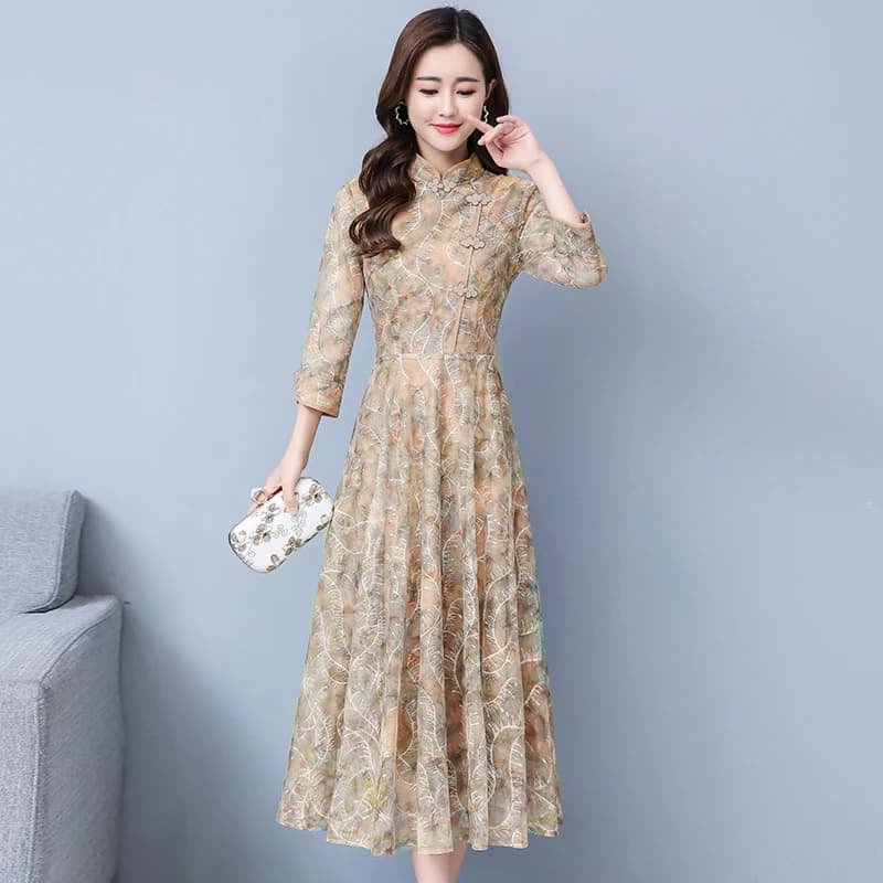 Robe mi-longue en dentelle à manches longues pour femmes, robe de soirée sexy, batterie avec piste d