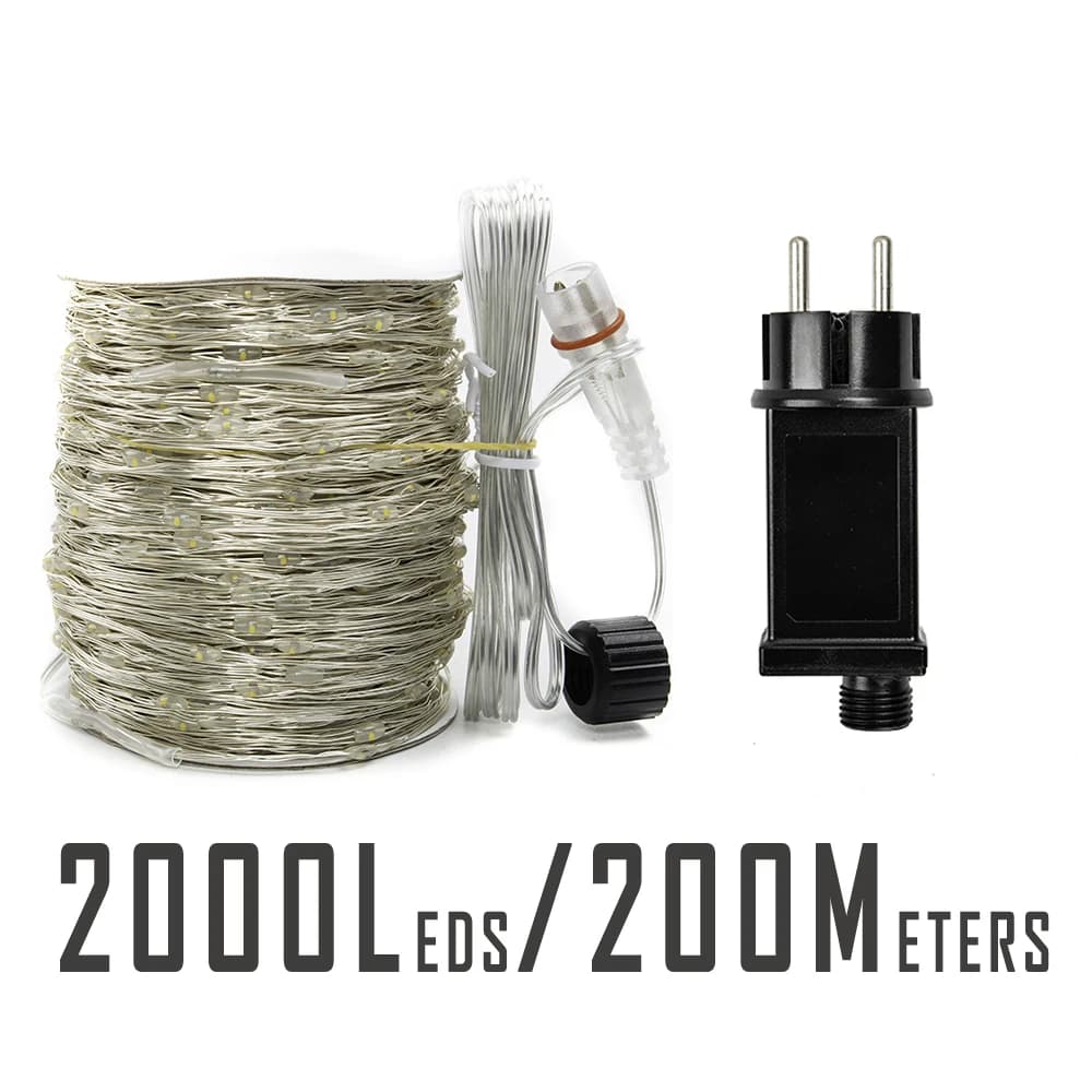 120M 1200LED s fil d'argent fée chaîne lumières Wateproof brancher pour arbre en plein air noël vaca