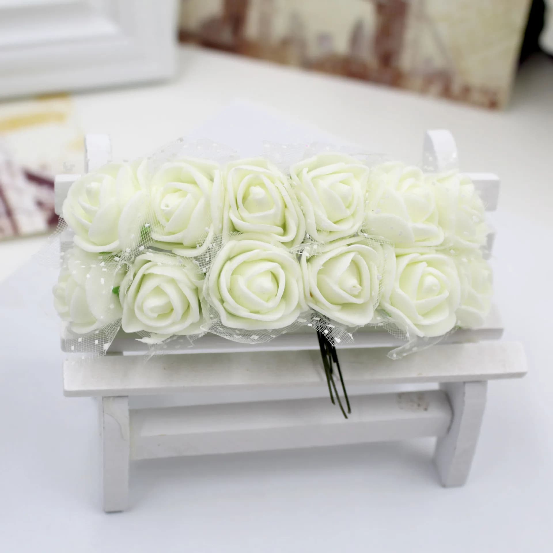 Bouquet de roses artificielles en mousse, 12 pièces, fausses fleurs, pour un mariage, pour une décor