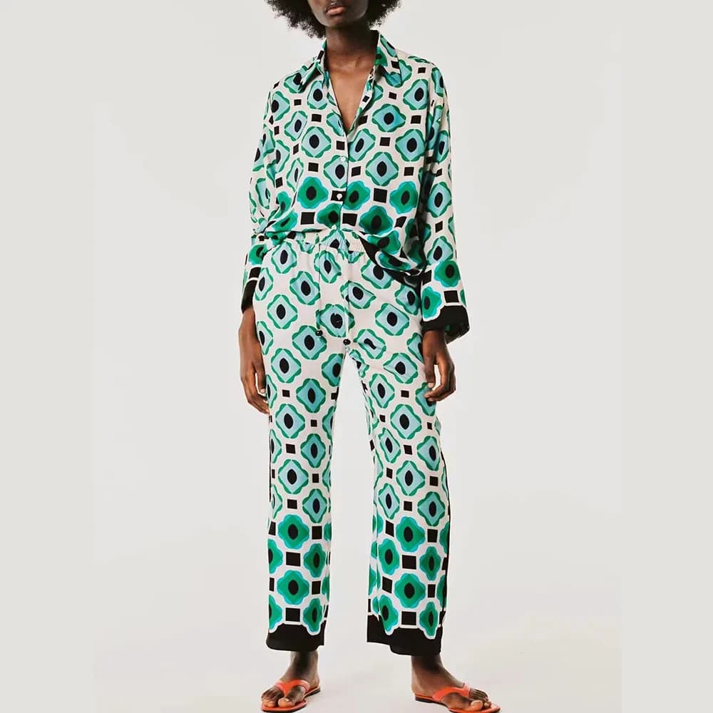 Xikom-Ensemble Vintage Deux Pièces pour Femme, Imprimé Bohème, Chemise à Revers artificiel astique, 