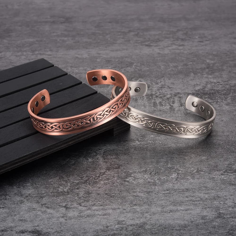 Vinterly Bracelet en cuivre pur hommes magnétique Vintage réglable aimant élevé manchette ouverte br