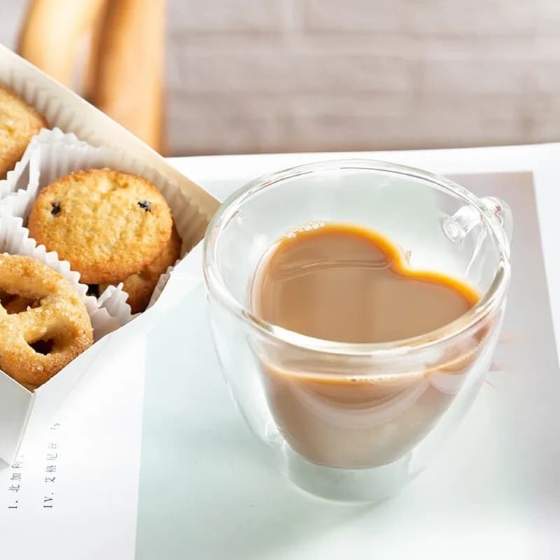 Tasse en verre en forme de cœur d'amour, tasses de Couple, Double tasse en verre, verres à vin résis