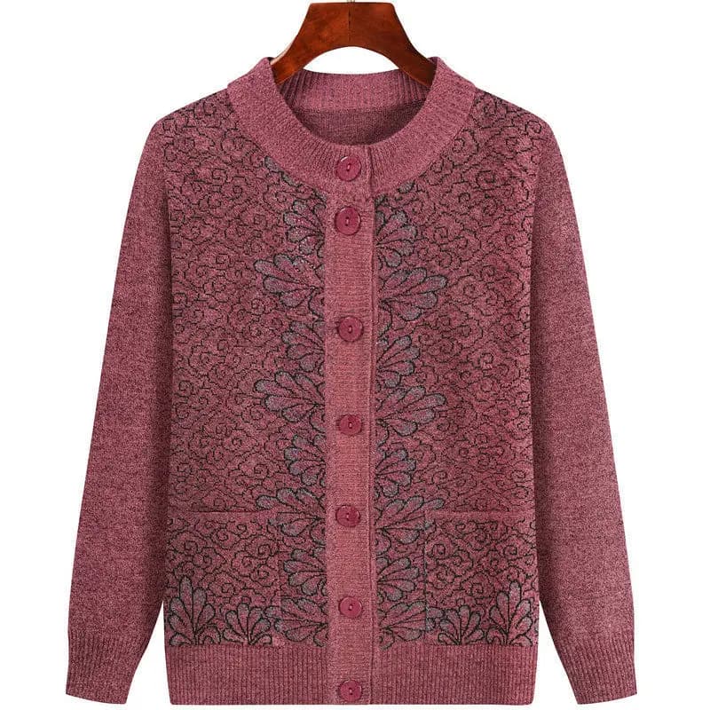 Veste cardigan en tricot pour grand-mère d'âge moyen, pull ample à manches longues avec poches, mant