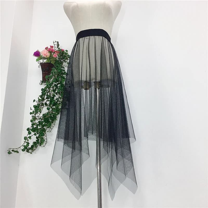 Jupe plissée en maille transparente pour femmes, Tutu en Tulle, taille haute, longue jupe noire irré