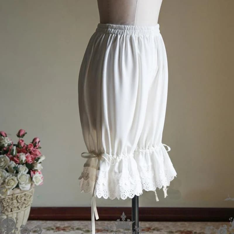 Pantalon bouffant Vintage en dentelle pour femmes, à volants, avec nœud lanterne, couleur unie, sous